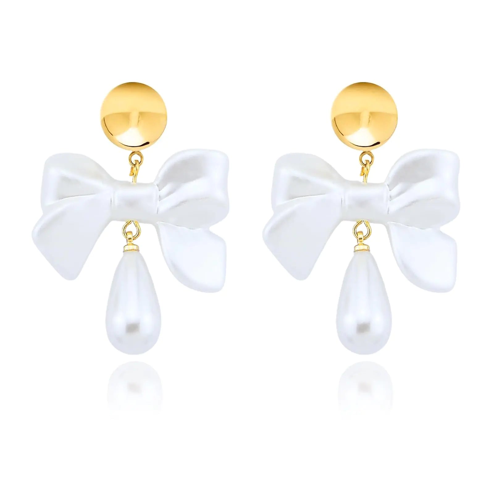 Pearl Earrings for Women Gold Pearl Bow Earrings Dainty Pearl Drop Dangle Earring Prom Jewelry (Bow)